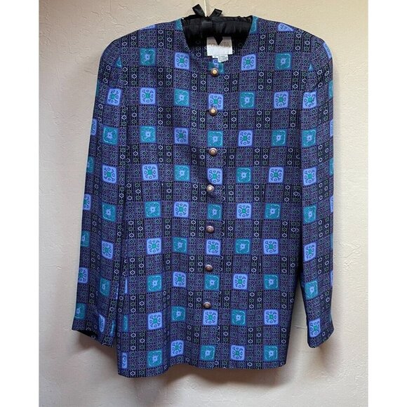 Doncaster Womens Sz 10 Printed Button Front Shirt Jacket Multicolor Lightweight